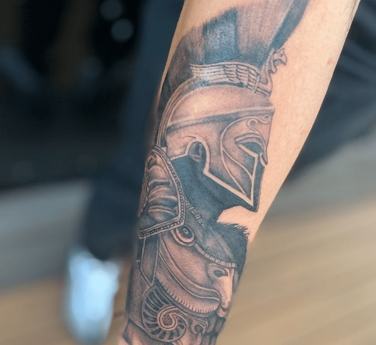 Warrior's armor tattoo by @BlackSpadeTattoo on Instagram