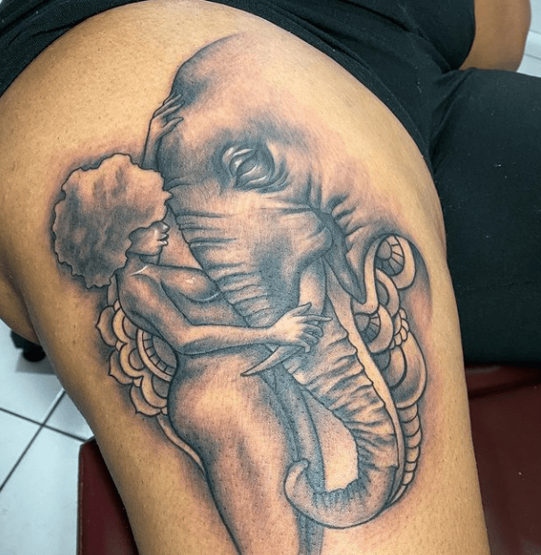 Woman and Elephant Tattoo by ricky_havok on instagram (city of Ink)