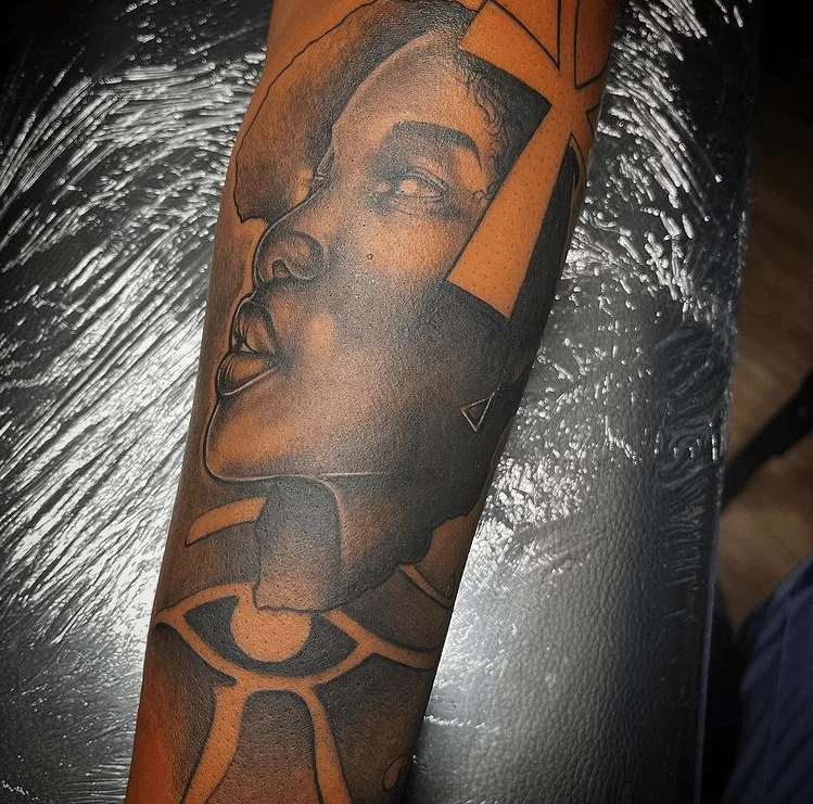 Woman Face tattoo by @bonefaceink on Instagram